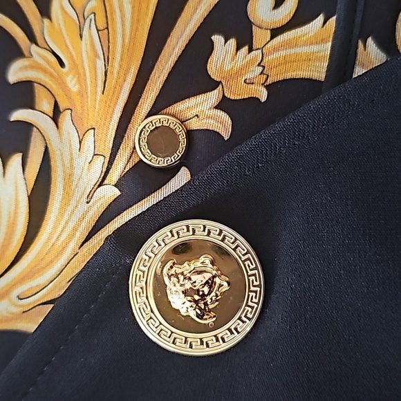 VERSACE 2019 Black Barocco Dress with Gold Medusa Buttons - Picture 16 of 17